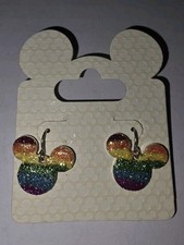 NWT Authentic Disney Parks Earrings Rainbow Glitter Mickey Mouse Silhouette