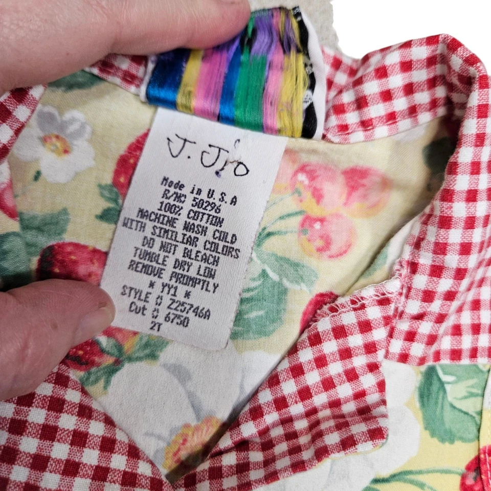 Vestido Vintage Zoey 2T Amarillo Floral Fresa Cereza Guinga Años 90 Cottagecore Foto 4 de 4