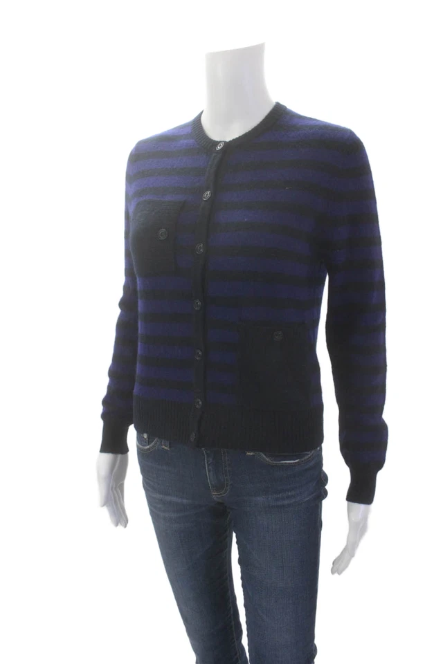 Band Of Outsiders Women's Round Neck Long Sleeves Cardigan Striped Size 0 - Image 2 of 4