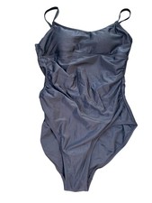 Kona Sol Women's One Piece Swimsuit Black Ruched Tummy Control Size L 12-14