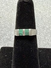 Vintage 925 Sterling Silver Green Malachite Stackable Band Ring Size 6