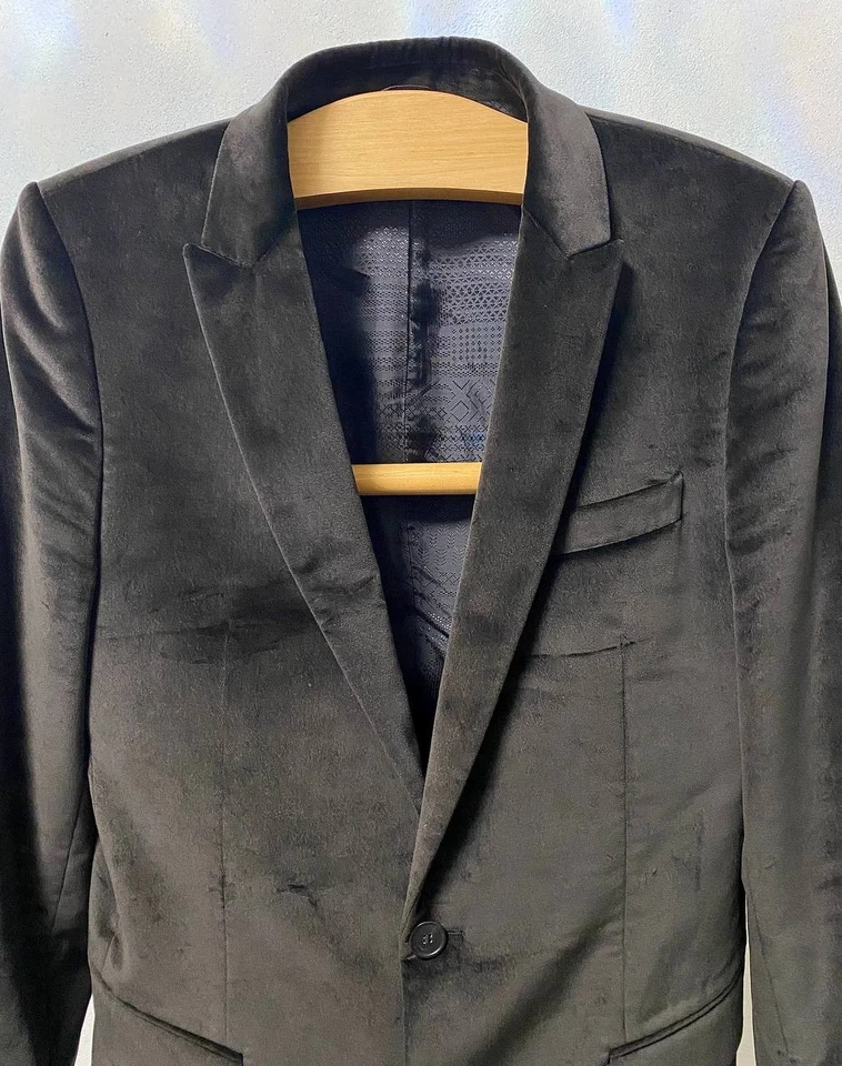 Blazer HUGO BOSS Abous Terciopelo 38L Chaqueta Negra Hecha en Turquía Elegante Foto 3 de 4