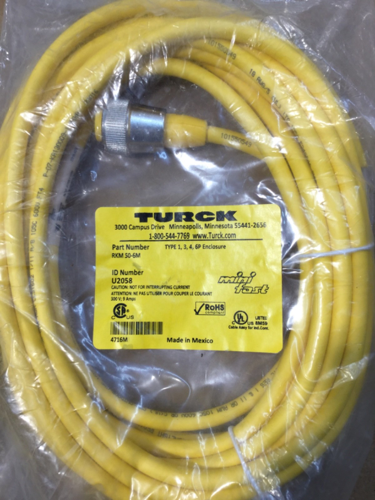 TURCK RKM 50-6M CORDSET, SET OF [ 2 ] NEW IN PACKAGE