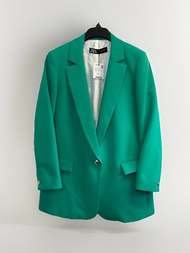 NEW ZARA Green Tailored Blazer Women’s S One Button Structured Jacket Green - Afbeelding 1 van 10