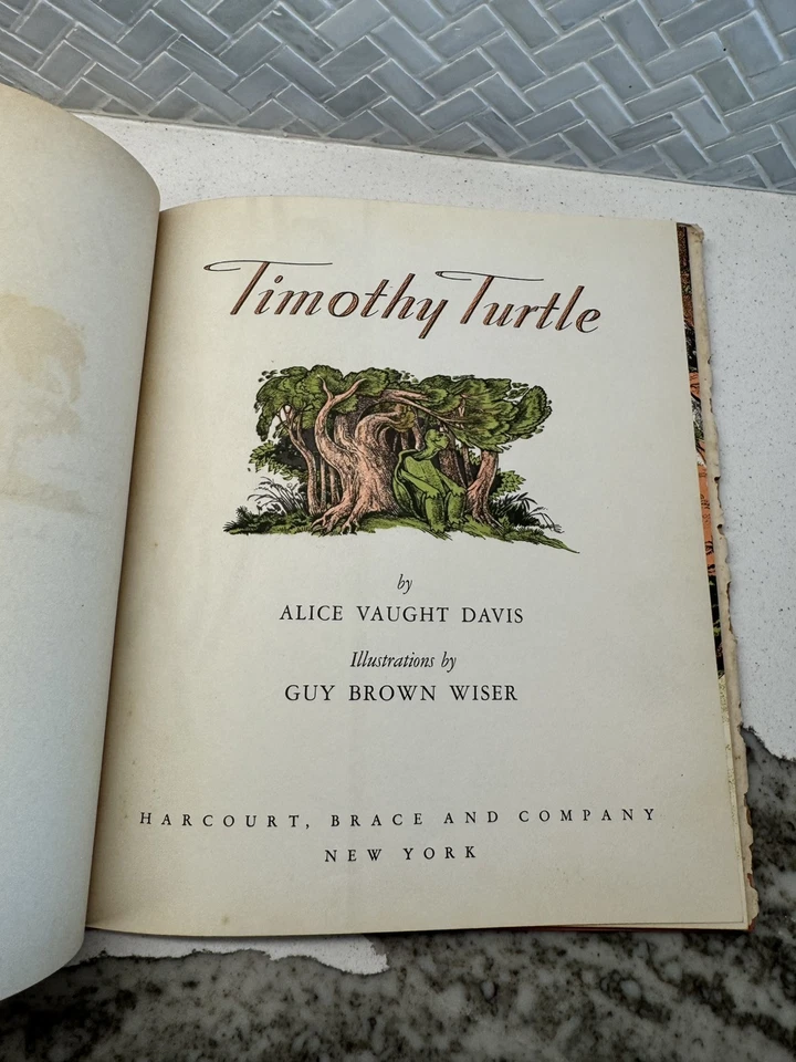 Timothy Turtle by Alice Vaught Davis 1940 Signed Harcourt Brace and Company NY G Foto 3 de 4