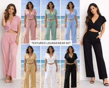 Ladies 2 Piece CO ORD Lounge Set Womens Top Bottoms Beach Textured Holiday NEW