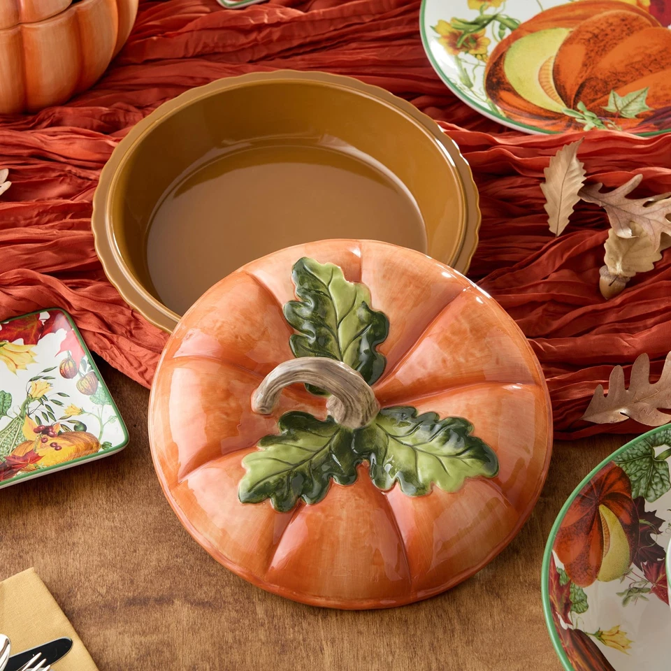 "Portador de pastel cubierto de calabaza 3D Harvest Fields - Plato de pastel de cerámica de 10,5"" con L... Foto 3 de 4