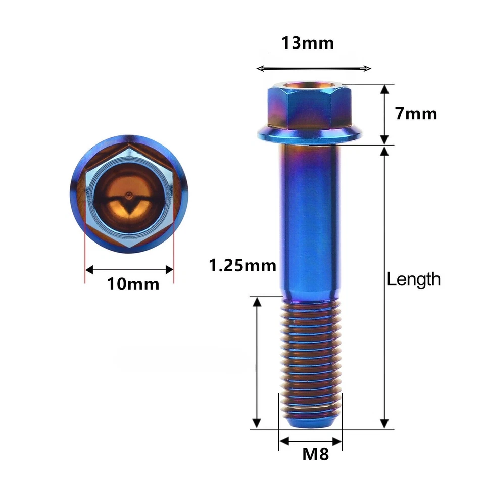 6pcs Titanium Bolt Flange Head Hex Screws M8x15 20 25 30 35 40 45 50 55 60 65mm - Image 2 of 4