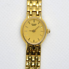 Vintage Pulsar Quartz Gold Tone Ladies Watch V400-X017 New Battery Dress Casual