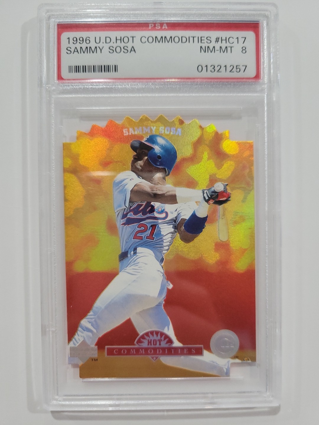 1996 Upper Deck Hot Commodities Sammy Sosa #HC17 PSA 8 Die Cut Insert Cubs UD