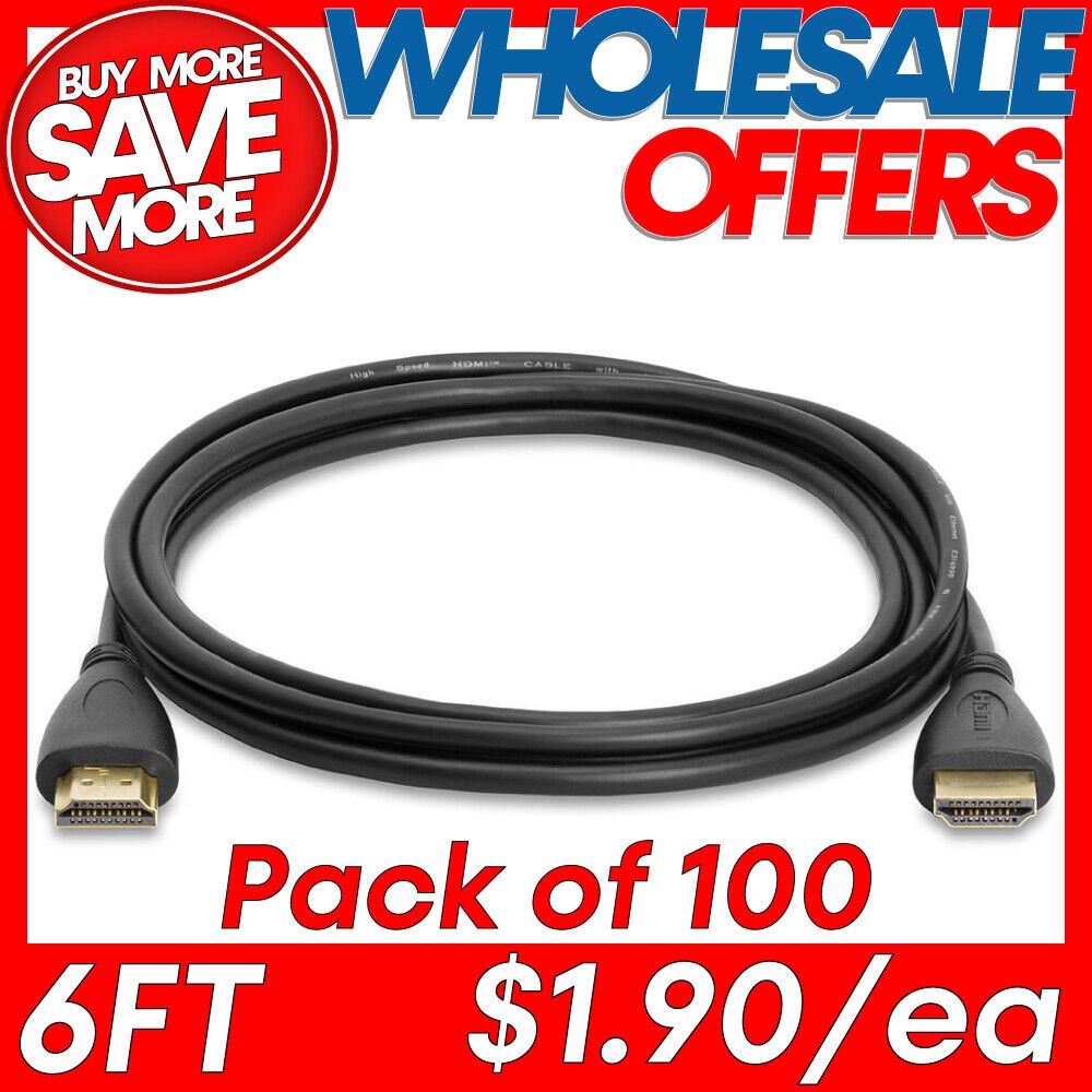 HDMI Cable 100 PCS 6 FT Ultra Slim High-Speed HDMI 2.0 Cord 4K/2K TV PC Monitor