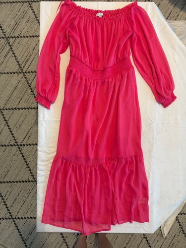 Sofia Vergara Pink Off-The-Shoulder Tiered Chiffon Midi Dress Size M