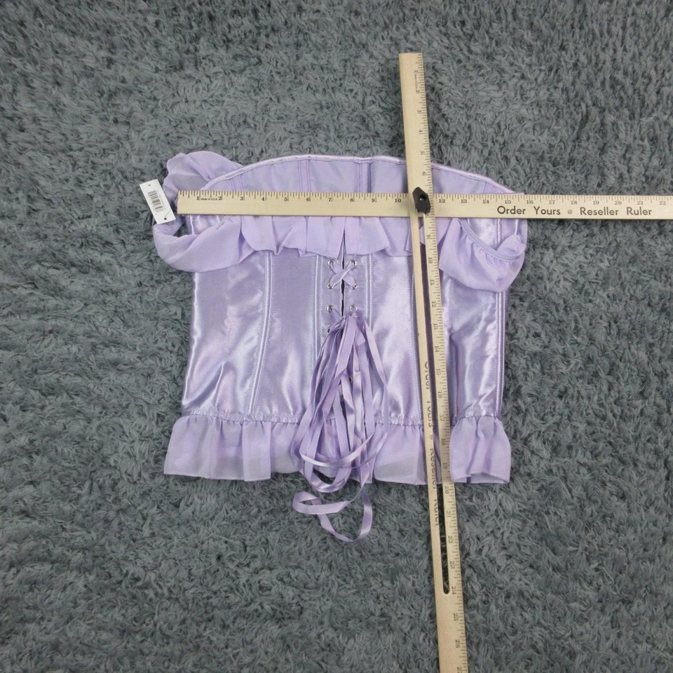 Conjunto de lencería corsé Adore Me para mujer medio púrpura satinado volantes tanga top nuevo con etiquetas Foto 2 de 4