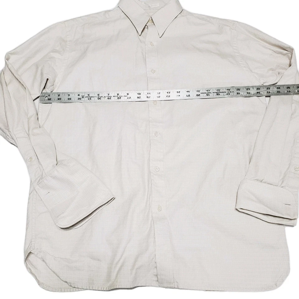 Perry Ellis Ivory Check Button Up Men's French Cuff Dress Shirt Large - Image 3 of 4