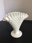 VTG Fenton Hobnail White Milk Glass Fan Vase 6"H