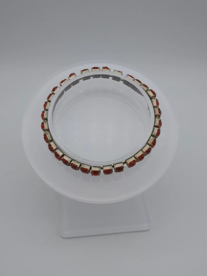 Armreif mit Strasssteine (rot, Stretch) Messing handgefertigt Vintage - Bild 3 von 4