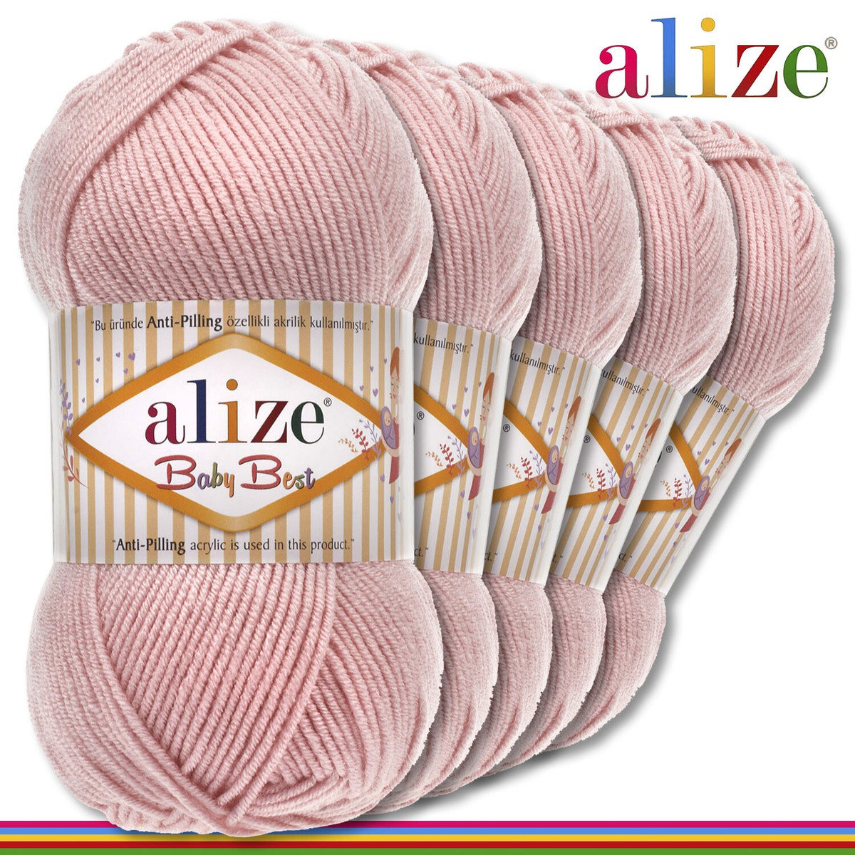 ALIZE Baby Best Strickgarn – 5x100g, Antipilling, 44 Farben, 90% Polyacryl, 10% Viskose