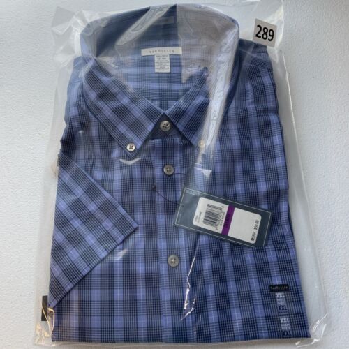 Men's Van Heusen Blue/black Check Short Sleeve SZ XXX/XXG 18-18.5 Dress Shirt.
