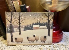 Warm Winter Wishes, Sheep, Snow, Artist Canvas Board Sign 5x7