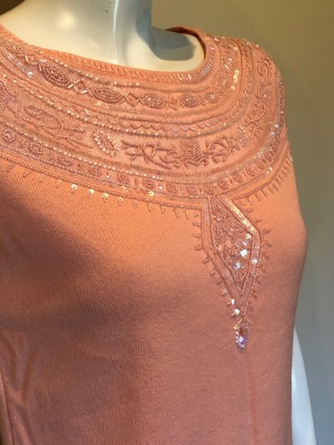 Escada Embellished Sequin Sweater Top Cap Sleeve Peach EU 36 US Sz 2 New $495 - Picture 3 of 6