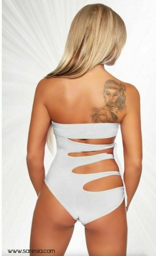 Damen Bandeau Monokini 18060 Badeanzug Marke Atixo Saresia weiß S 34 36 cut outs - Bild 2 von 5
