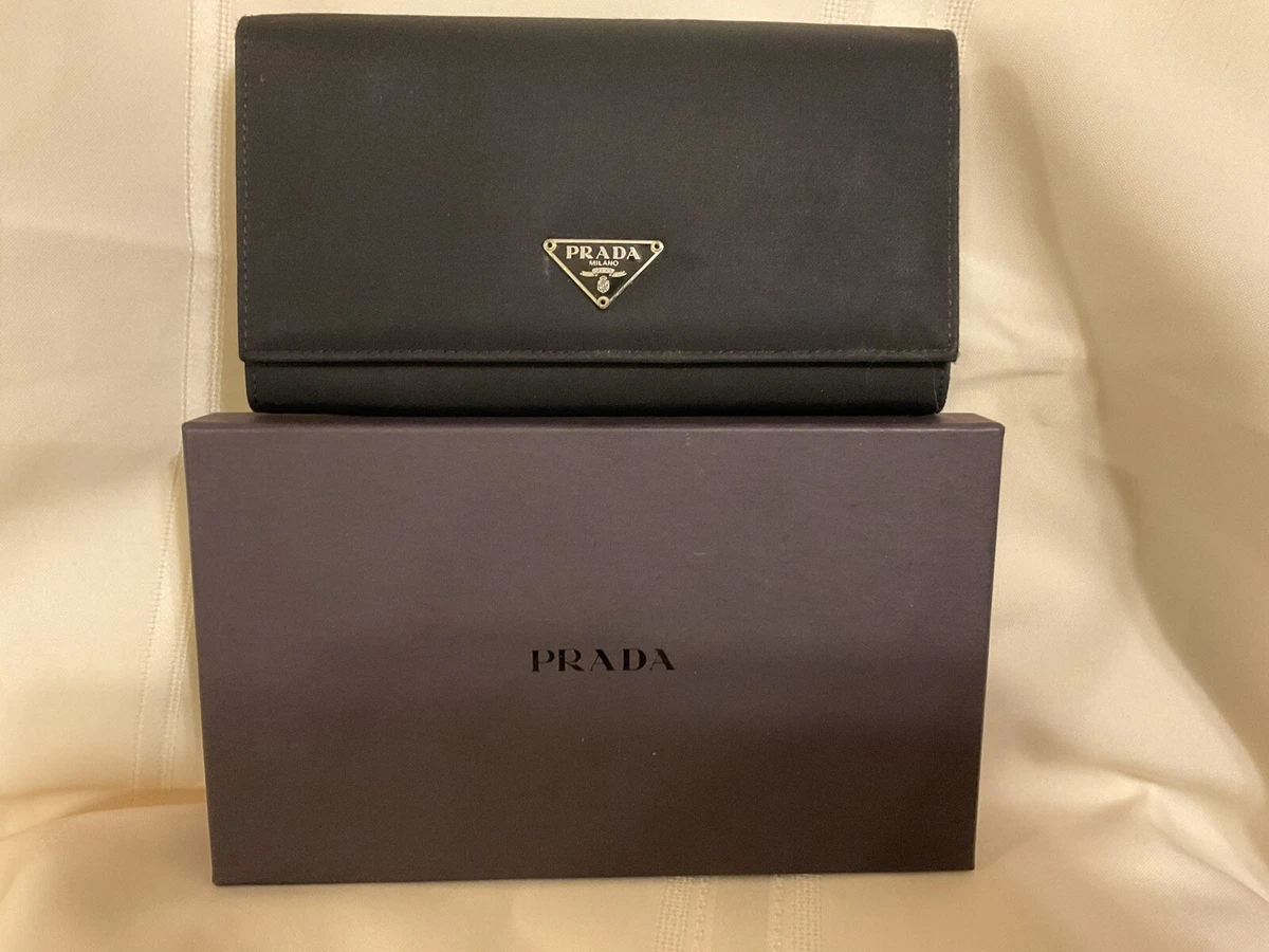 Authentic Prada Nylon Leather Long Wallet With Box and Dust Paper