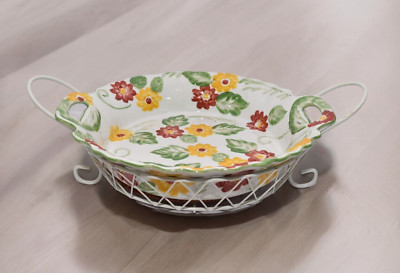 Temp-tations By Tara 12'' Casserole Dish Floral Embroidery Round w/ Wire Carrier