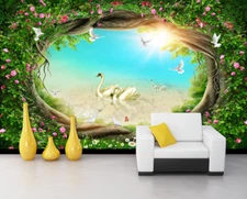 3D Beach Tree Hole ZHUA5192 Wallpaper Wall Murals Removable Self-adhesive Zoe