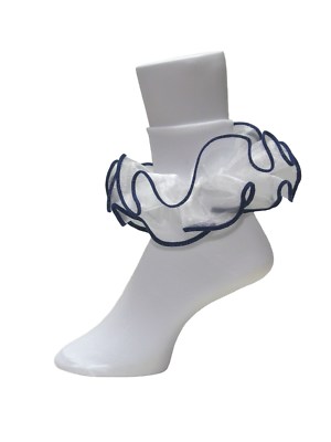 GIRLS BIG FULL RUFFLE SOCKS!!! (White w/ Navy Trim) PAGEANT FANFARE ORGANZA