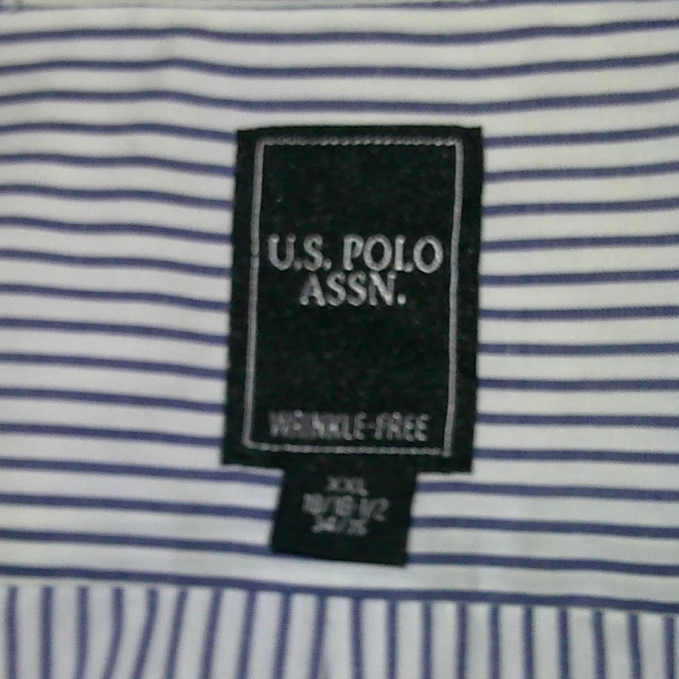 US Polo Assn Blue and White Striped Long Sleeve Dress Shirt XXL 18-18 1/2 34/35 - Image 3 of 3