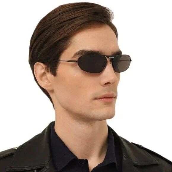NEW BALENCIAGA BB0245S 001 OVAL BLACK METAL UNISEX NEW BALENCIAGA BB0245S 001 OVAL BLACK METAL UNISEX