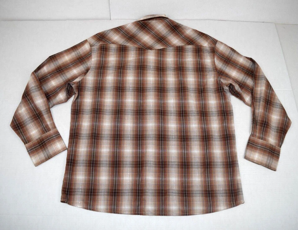 Винтажная западная рубашка Wrangler размер L/XL 90-е коричневая тень клетчатая тонкая на кнопках - Изображение 2 из 4