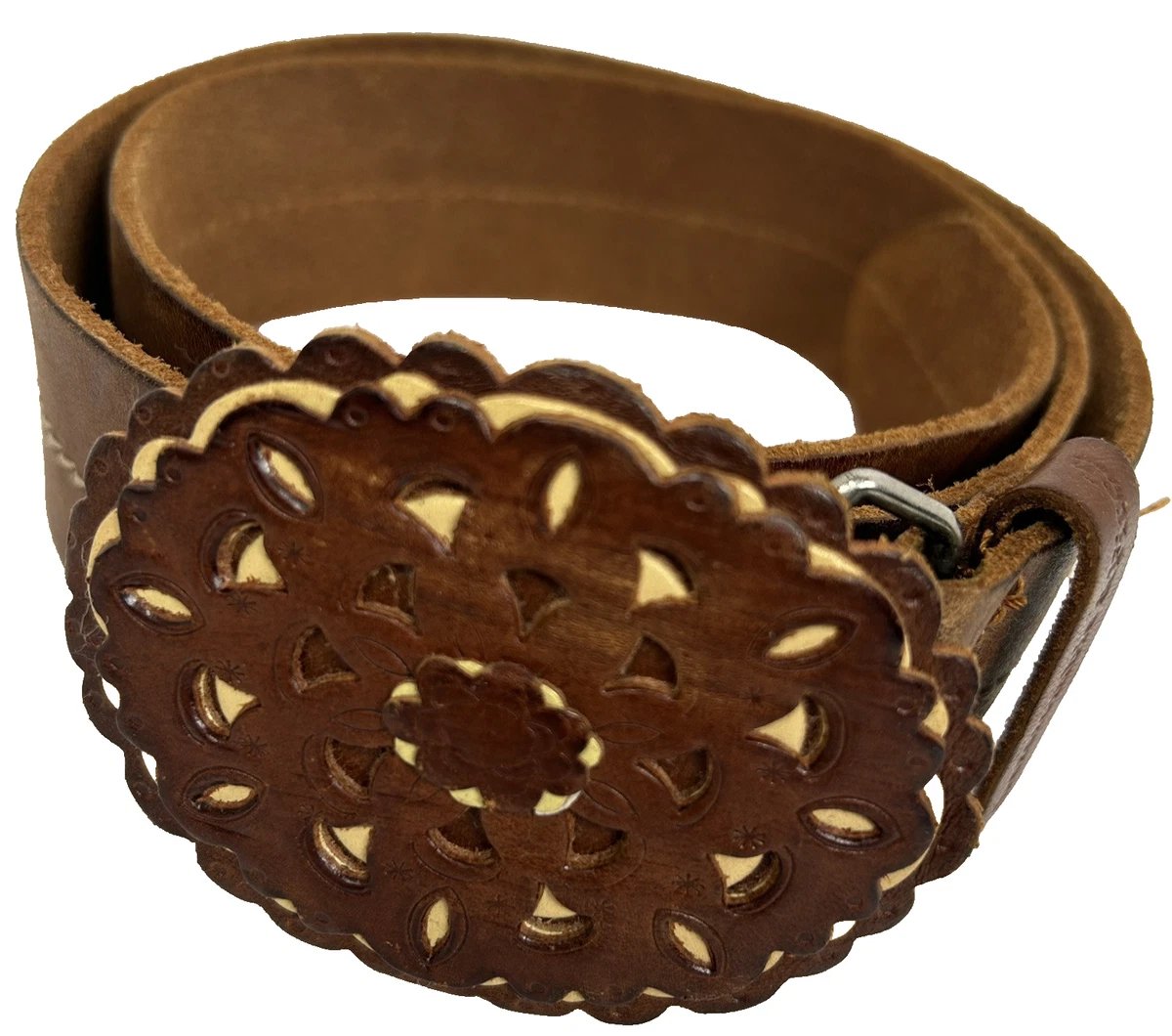 Abercrombie & Fitch Belt Small Y2K Vintage Western Floral Leather Brown Rustic Brown Leather Woven Belt - Abercrombie & Fitch - Boho  main image 2