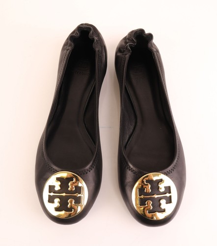NIB Tory Burch Classic REVA Flats in Black Gold 6.5 $275 - Picture 2 of 11