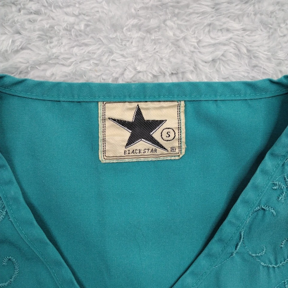 Black Star Scrub Top Womens Small Green Embroidered Adjustable - Image 3 of 4
