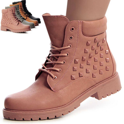 Damenschuhe Worker Boots Stiefeletten Stiefel Booties Schnürboots Nieten