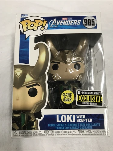 Funko Pop Marvel Avengers Loki with Glow in the Dark Scepter New/damaged Box
