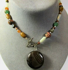 23" Chocolate Jasper Stone Pendant Necklace with Toggle Clasp Ladies Artisan
