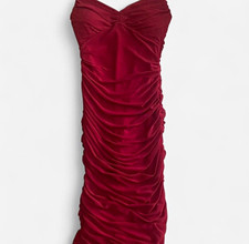 Charlotte Russe Red Ruched Sweetheart Spaghetti Strap Bodycon Midi Dress S