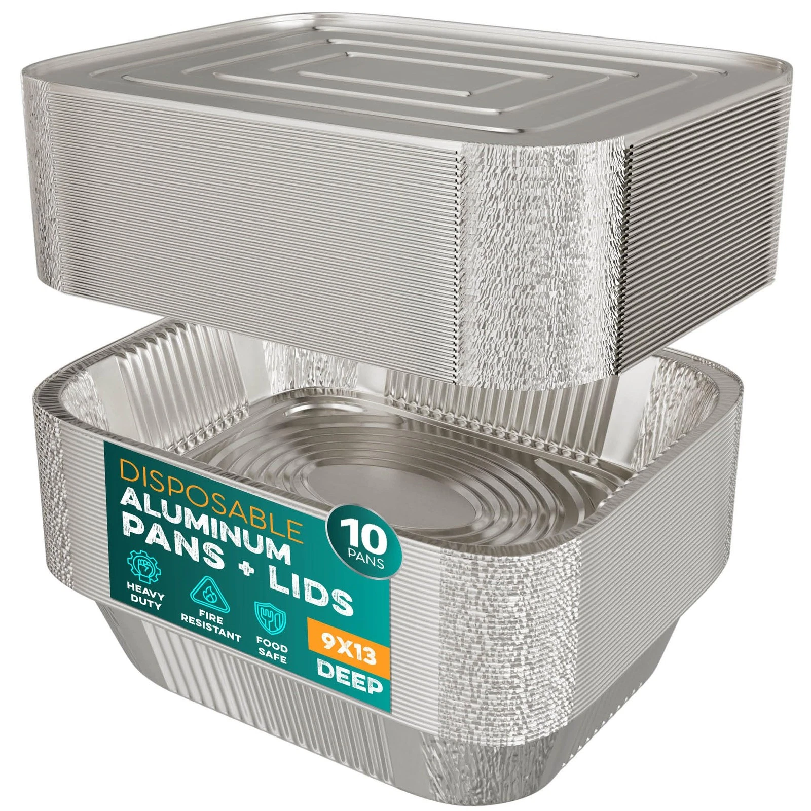 Aluminum Pans With Lids 9x13 [10 Sets] Foil Trays 9x13, Gray