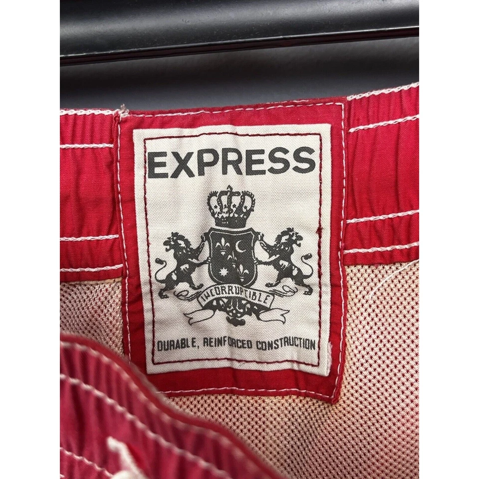 Bañador Express Para Hombre Pequeño Rojo Bolsillos Bordado Forrado Retro Foto 4 de 4