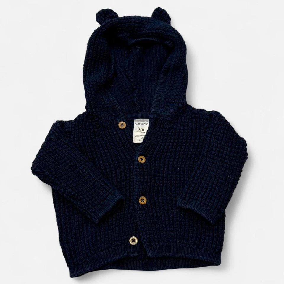 Carter’s Baby Junge Strickjacke Pullover - 3 Monate - dunkelblau mit Bärenohren
