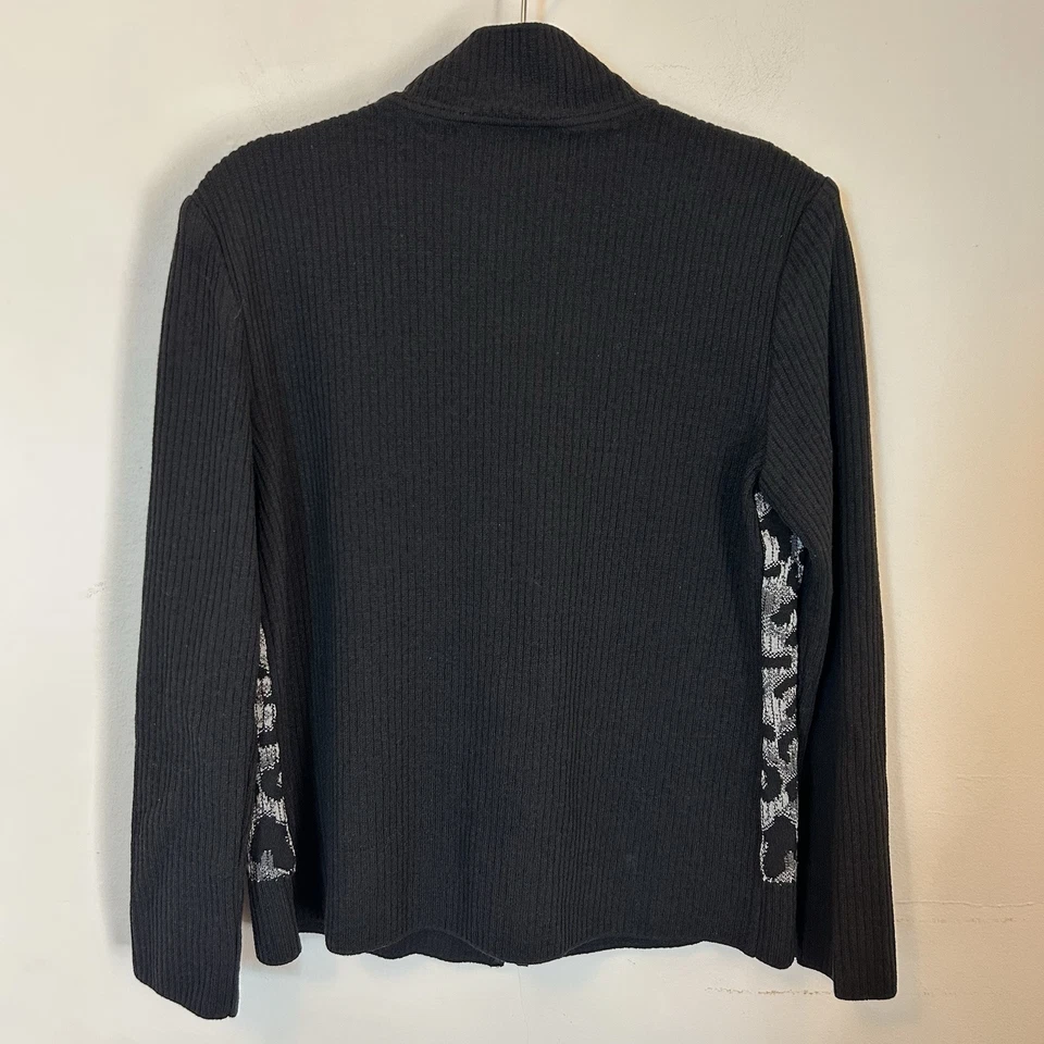 Suéter St. John Cremallera Completa Estampado Leopardo Tejido 6 Plateado Negro Nordstrom Dinero Antiguo Foto 4 de 4