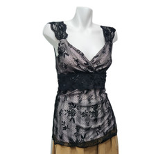 Vanity Y2k Babydoll Top Womens M Black Floral Lace Wide Strap Whimsigoth