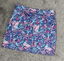 Stella Parker Golf Skort Skirt Floral Tropical Sz S Blue Pink Sea Turtle Reef