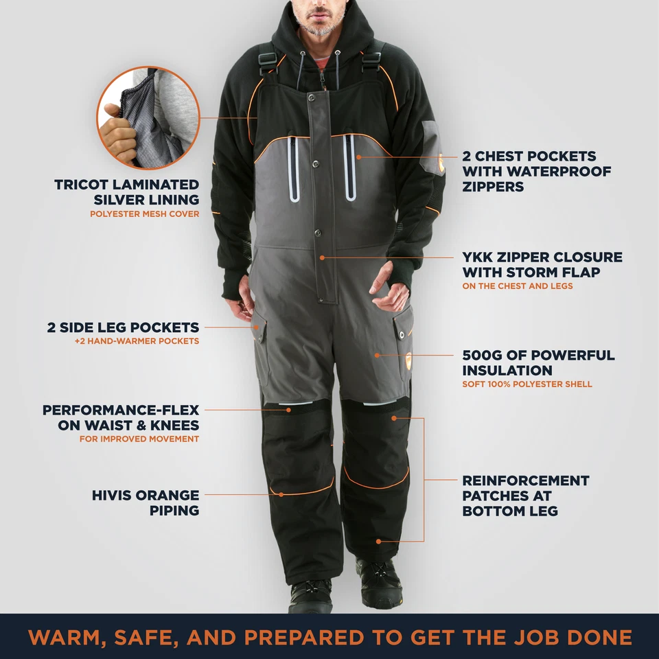 RefrigiWear Men’s PolarForce Insulated Bib Overalls - Maximum Warmth & - Image 3 of 4