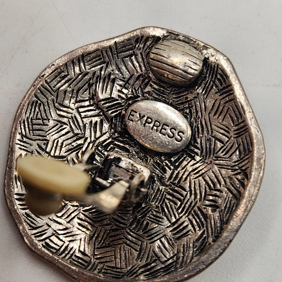 Pendientes Express Tono Plata Clip-On Texturizados Disco Redondo Floral Pergamino Boho Foto 3 de 4