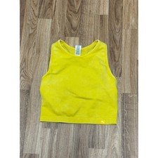 JoyLab Womens Acid Wash Crop Tank Top Yellow Mesh Racerback Medium