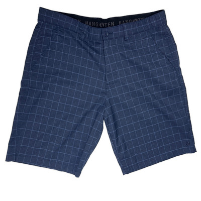 Hang Ten Mood Indigo Plaid Stretch Comfort Waist Walking Chino Shorts 36 Blue