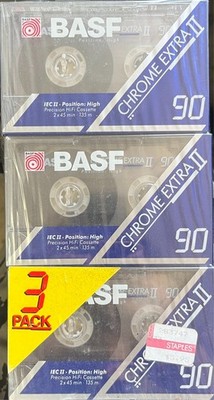 LOT OF 3 BASF Chrome Extra II 90 Black Cassette Tapes SEALED, NOS